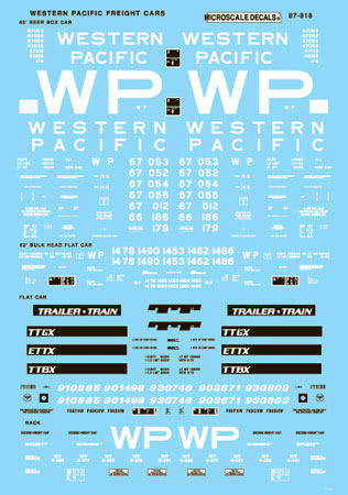Microscale 87-818 HO Western Pacific 60'' Box 62'' Bulkhead Flat Decal Sheet