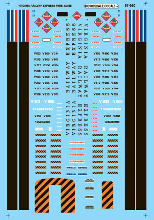 Microscale 60-960 N 1990+  Virginia Railway Express Passenger Cars Decal Sheet