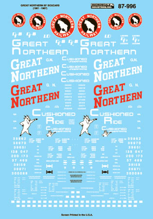 Microscale 60-996 N 1961-67 Glacier Green Great Northern 50' Boxcars Decal Sheet