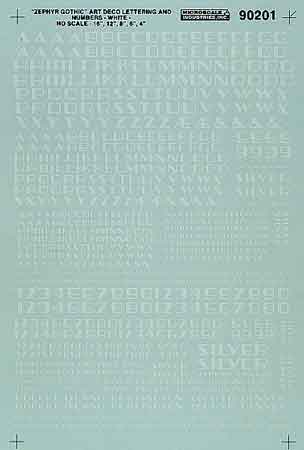 Microscale 90201 HO White Zephyr Gothic Alphabets & Numbers Decal Sheet