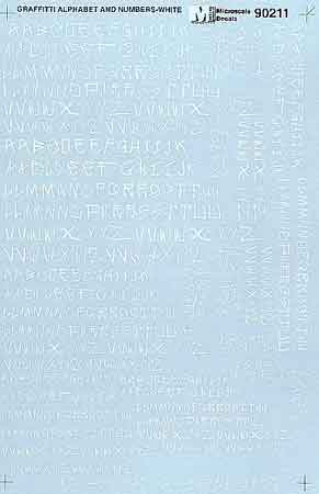 Microscale 70211 N White Alphabet & Numbers Graffiti Decal Sheet
