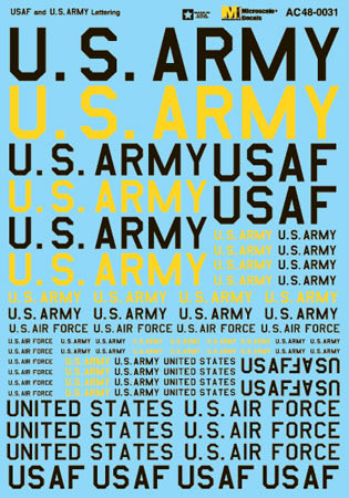 Microscale AC48-0031 1:48 Yellow & Black USAF & U.S. Army Lettering Decal Sheet