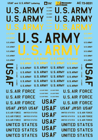 Microscale AC72-0031 1:72 USAF and U.S. Army Assorted Size Aircraft Decal Sheet