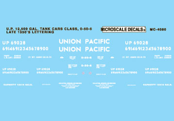 Microscale 60-4080 N 1955+ Union Pacific 12,500 Gal Tank Cars Decal Sheet