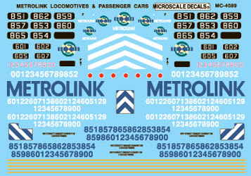 Microscale 60-4089 N 1992+ Metrolink Diesel and Passenger Cars Decal Sheet