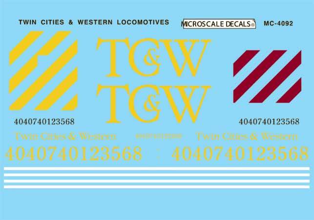 Microscale 60-4092 N 1989+ Twin Cities & Western Diesels Waterslide Decal Sheet