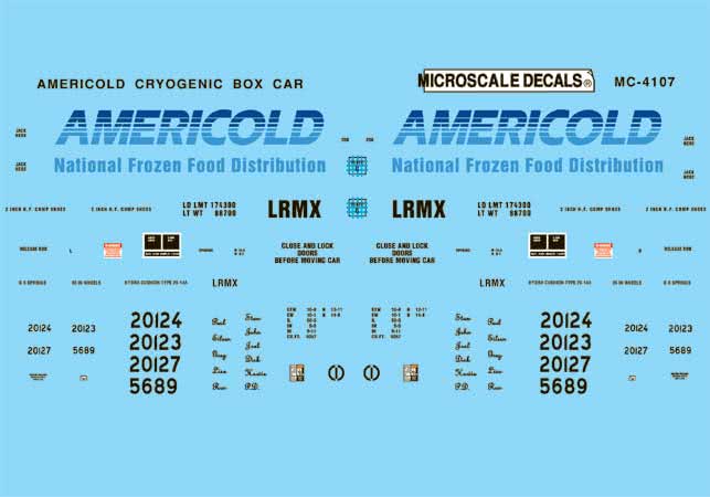 Microscale 60-4107 N 1993+ Americold Cryogenic Boxcar Waterslide Decal Sheet