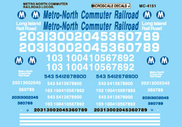 Microscale 60-4151 N 1985+ Metro-North Commuter Hoods & Cabs Decal Sheet