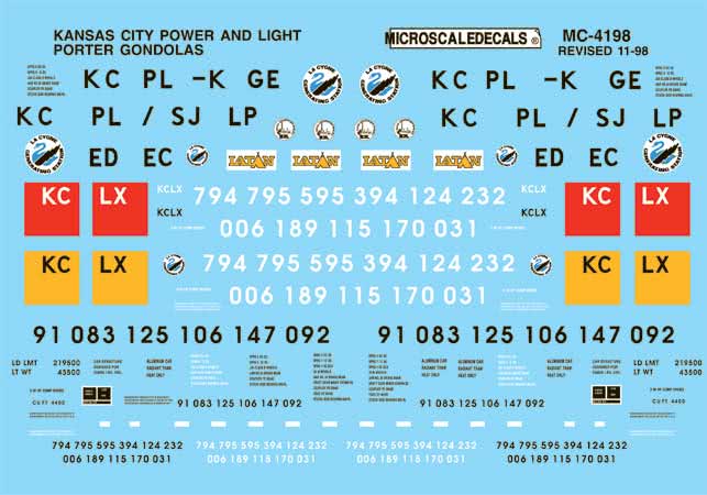 Microscale 60-4198 N 1984+ KCP&L Coal Porter Gondolas Waterslide Decal Sheet