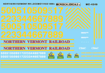Microscale 60-4249 N 1996+ Vermont Northern Hood Locomotives  Decal Sheet