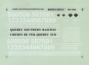 Microscale 60-4250 N Quebec Southern Hood Locomotives Waterslide Decal Sheet
