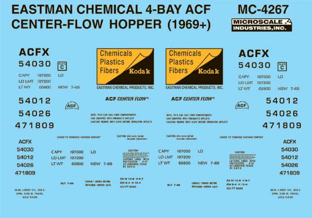 Microscale 60-4267 N Eastman Chemical Co 4-Bay Center-Flow Hopper Decal Sheet