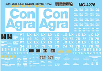 Microscale 60-4276 N 1973+ Con Agra PS 3-Bay Covered 3-Bay Hopper Decal Sheet