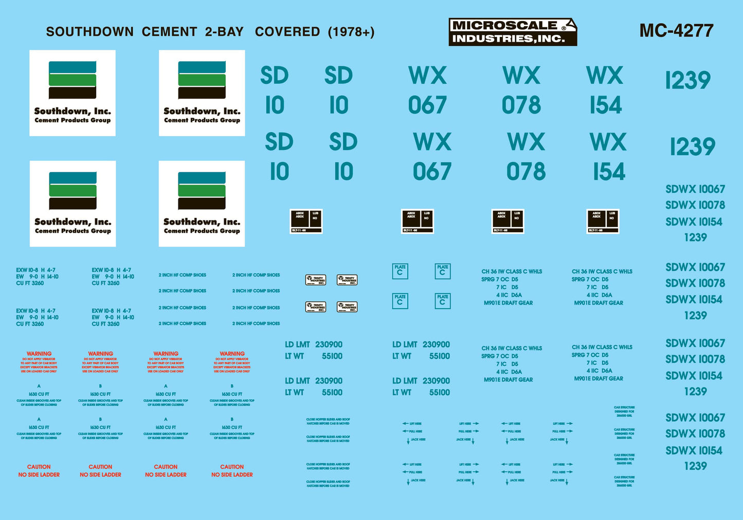 Microscale 60-4277 N 1998+ Southdown Cement Co 2-Bay Covered Hopper Decal Sheet
