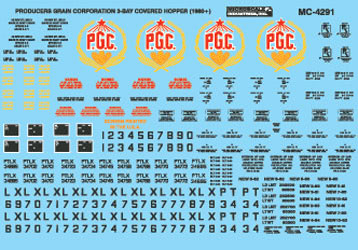 Microscale 60-4291 N 1970+ Producer's Grain 3-Bay Covered Hopper Decal Sheet