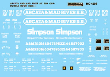 Microscale 60-4295 N 1978+ Arcata & Mad River RR 50' Boxcars Decal Sheet