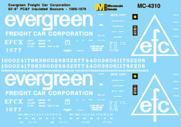 Microscale 60-4310 N 1966-1979 Evergreen 50' Insulated Boxcars Decal Sheet