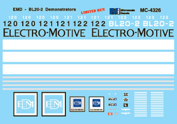 Microscale 60-4326 N Electro-Motive BL20-2 Demonstrator Units Decal Sheet