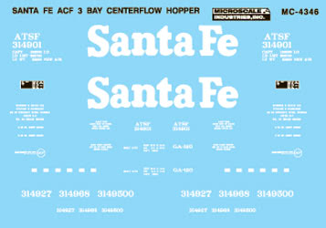 Microscale 60-4346 N Santa Fe ACF Center Flow  3-Bay Covered Hoppers Decal Sheet