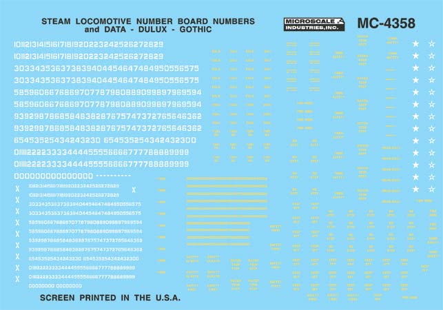 Microscale 60-4358 N Gothic Yellow Steam Loco Data & Number Boards  Decal Sheet