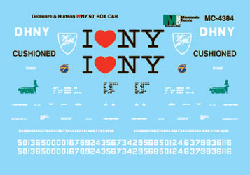 Microscale 60-4384 N 1982+ D&H 50' Boxcar "I Love NY" Scheme Decal Sheet
