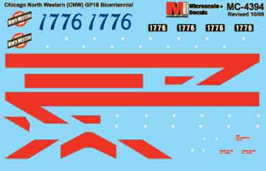 Microscale 60-4394 N 1976+ Bicentennial CNW GP18 Diesels Waterslide Decal Sheet