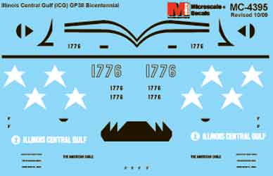 Microscale 60-4395 N 1976+ Bicentennial ICG GP38 Diesel Waterslide Decal Sheet
