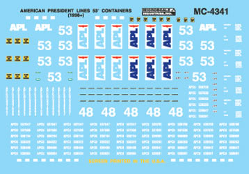 Microscale 60-4341 N 1998+ American President Lines 53' Containers Decal Sheet