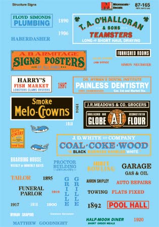 Microscale 87-165 HO Industrial Town & City Structure Signs Decal Sheet