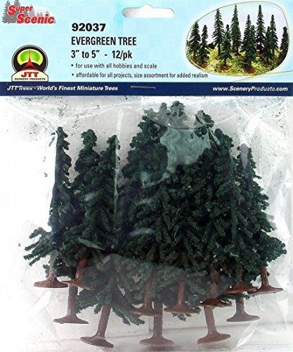 JTT Scenery Products 92037 HO 3' - 5" Evergreen Super Scenic Tree (Bag of 12)