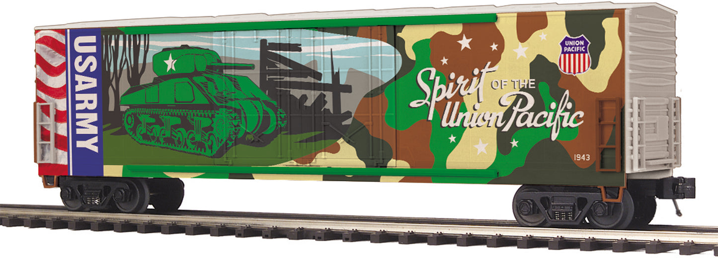 MTH 20-93757 O Union Pacific Army Spirit of UP 50’ DD Plugged Boxcar #1942