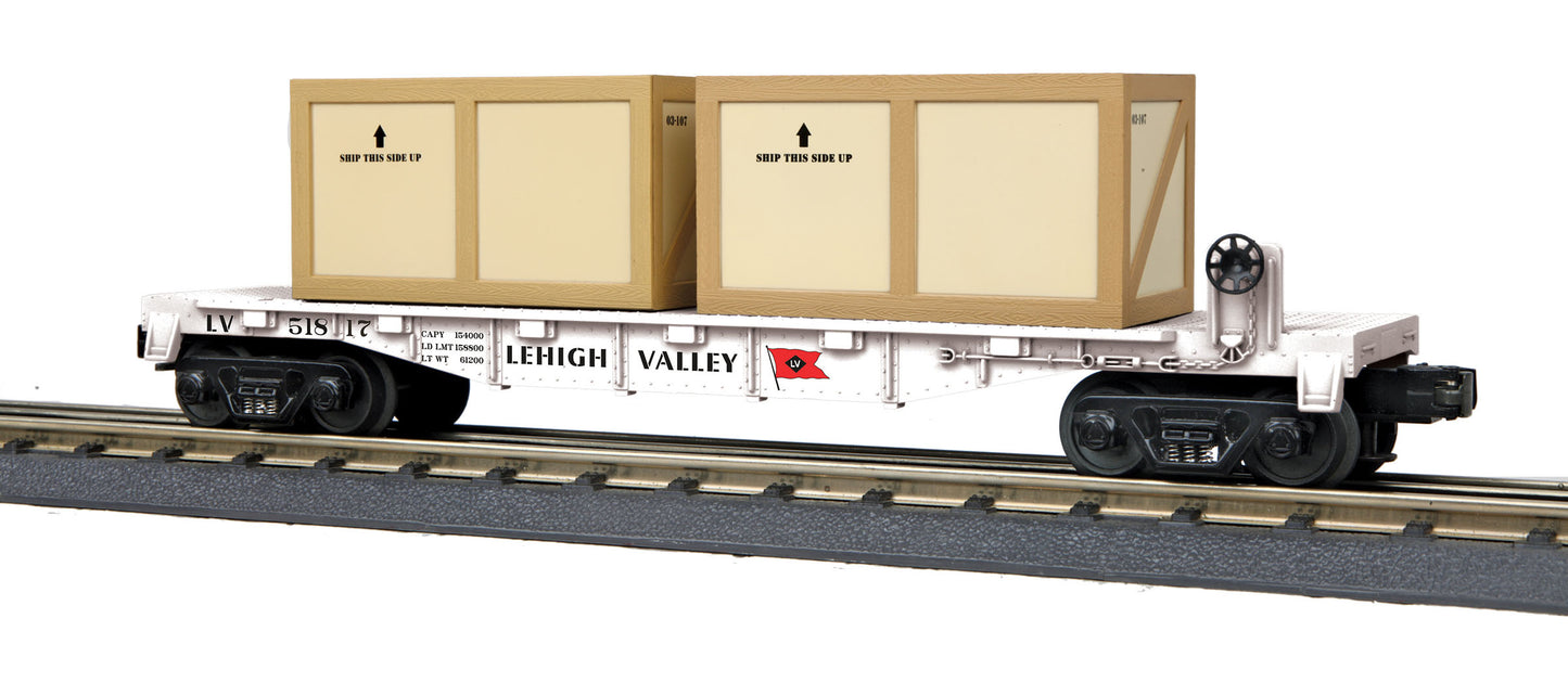 MTH 30-76704 O Lehigh Valley Flat Car with 2 Crates #51817