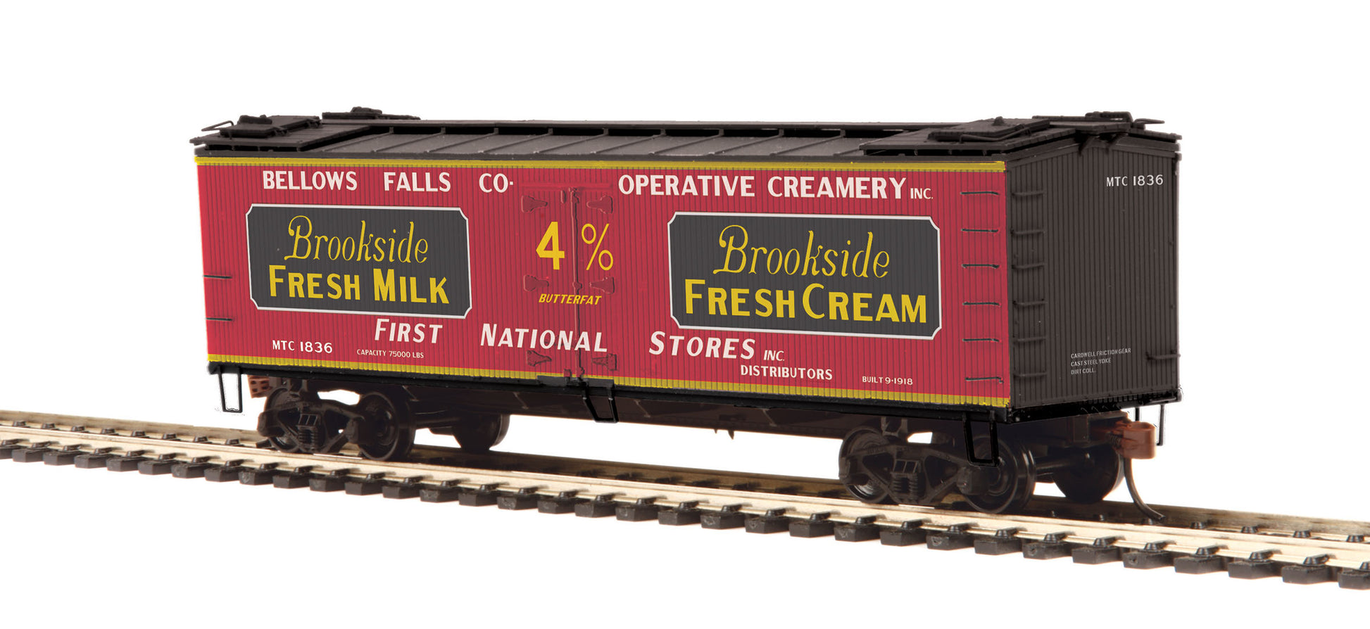 MTH 80-94055 HO Brookside Fresh Milk R40-2 Woodside Reefer Car #1836