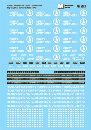 Microscale 87-284 HO Great Northern Big Sky Blue Hood & Cab Diesels Decal Sheet