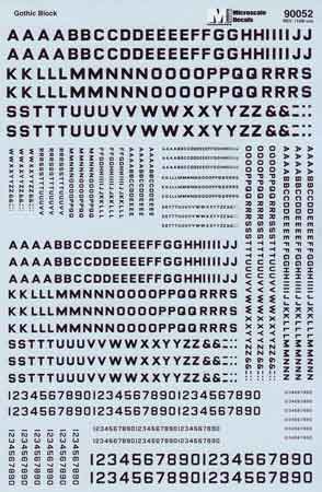 Microscale 90052 HO Block Gothic Alphabet and Numbers Decal Sheet