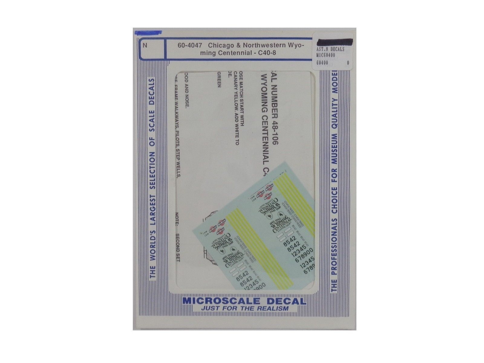 Microscale 60-4047 N 1990-1995 C&NW, Wyoming Centennial C40-8 Diesel Decal Sheet