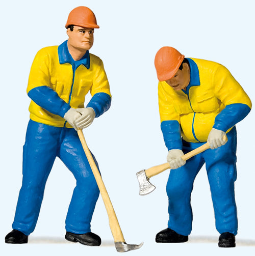Preiser 44913 G Modern Lumberjacks in Blue & Yellow Uniforms Figure (Set of 2)
