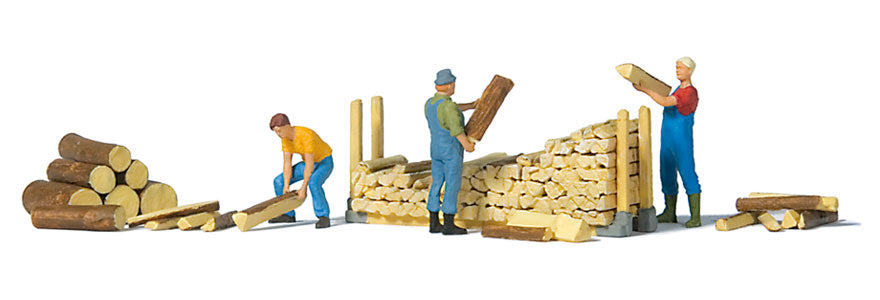 Preiser 10707 HO Men Stacking Firewood Figures (Set of 3)