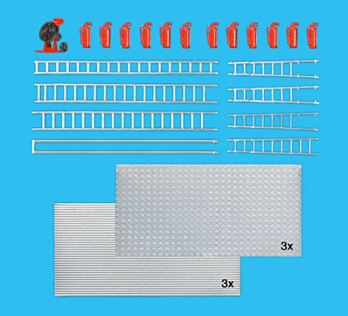 Preiser 31026 HO Ladders, Fan, Plates and Extinguishers Plastic Model Kit
