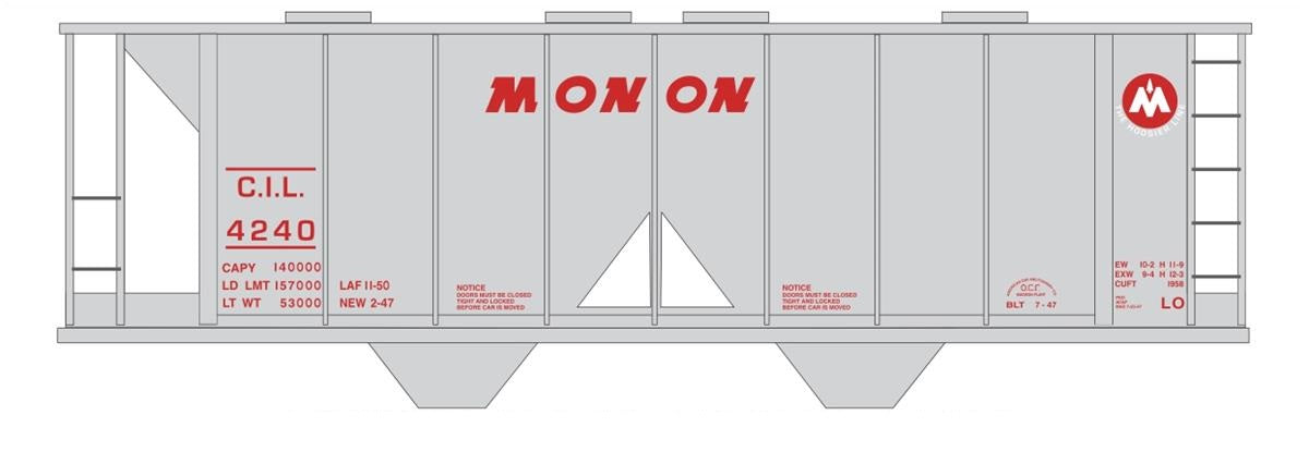 Tichy 10263N N Monon 2-Bay Covered Hopper (Gray Car) Railroad Decal Set