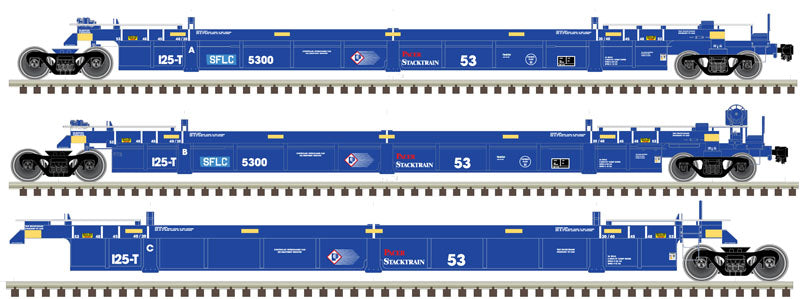 Atlas 20004608 HO BNSF (SFLC) 53' Articulated Well Cars (Blue/White/Red) #9015