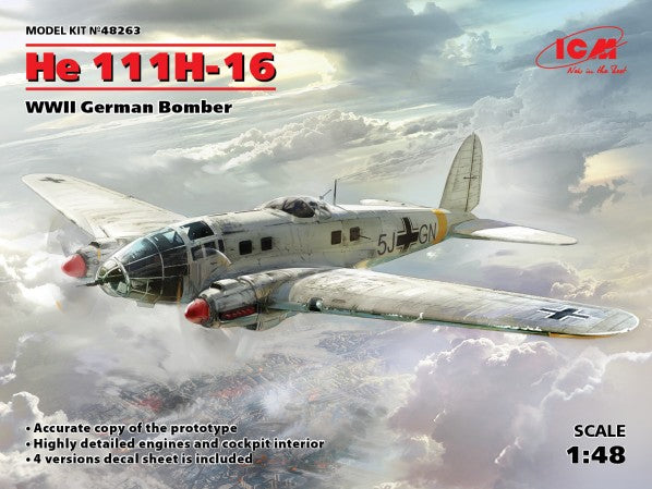 ICM 48263 1:48 He 111H-16 WWII German Bomber Military Aircraft Plane Model Kit