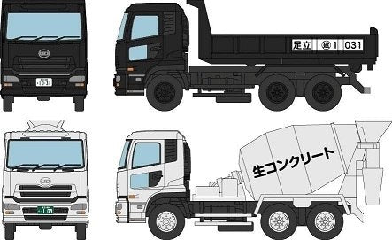 TomyTec 282945 N UD Truck KUON Dump Truck & Cement Mixer Truck Set