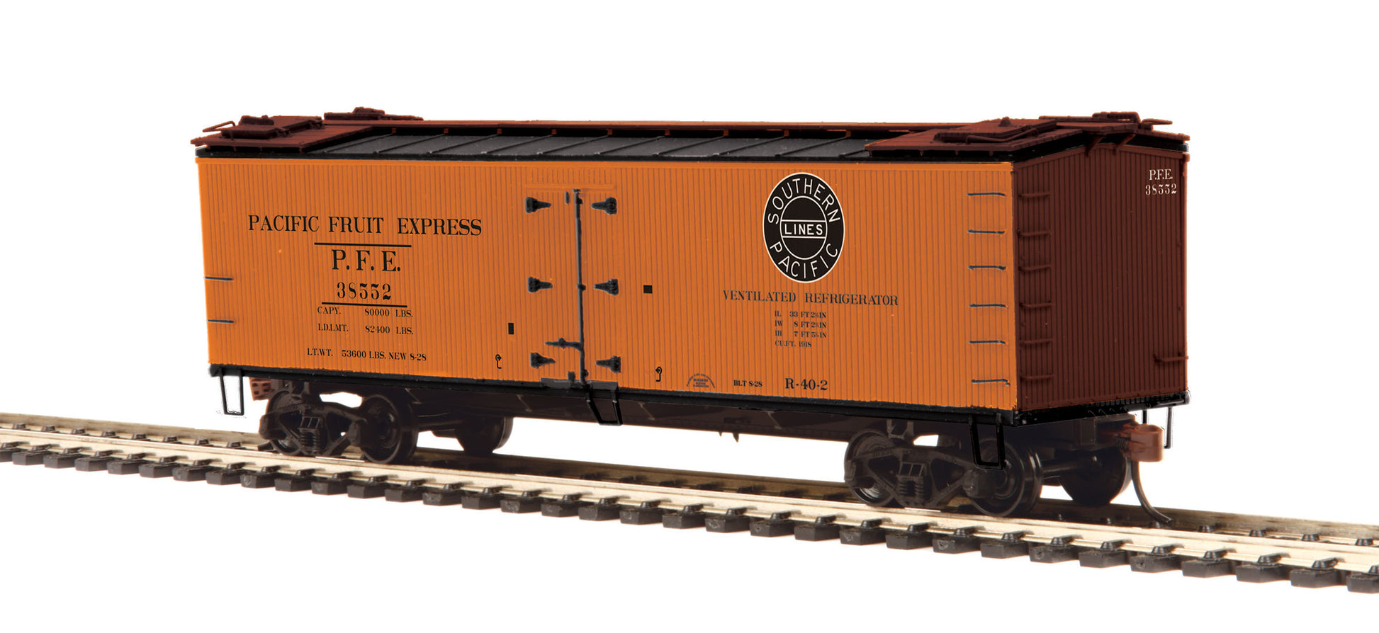 MTH 80-94059 HO Pacific Fruit Express R40-2 Woodside Reefer Car #38540