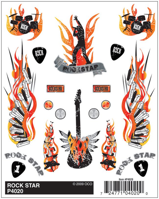 Pinecar 4020 Dry Transfer Decals, Rock Star