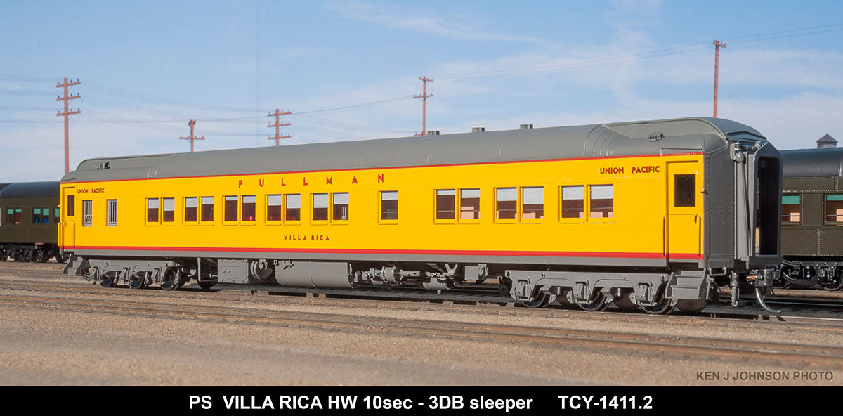 The Coach Yard 1411.2 HO Pullman Villa Rica HW 10-3 Sleer, PM a/c, Yellow/Gray