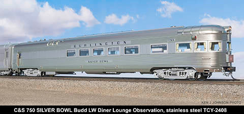 The Coach Yard 2408 HO Chicago Burlington & Quincy LW Observer Diner Lounge