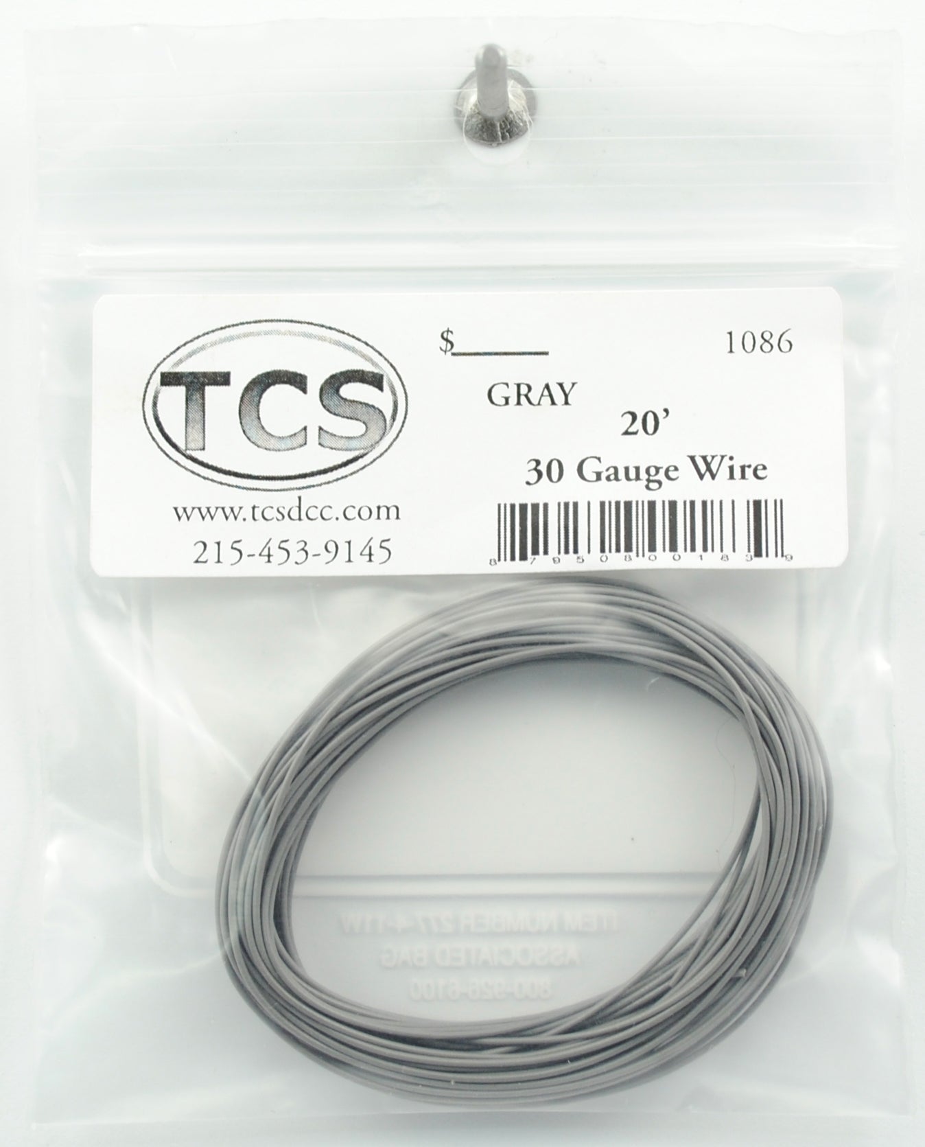 Train Control Systems 1086 Gray 20' of 30 Gauge Wire