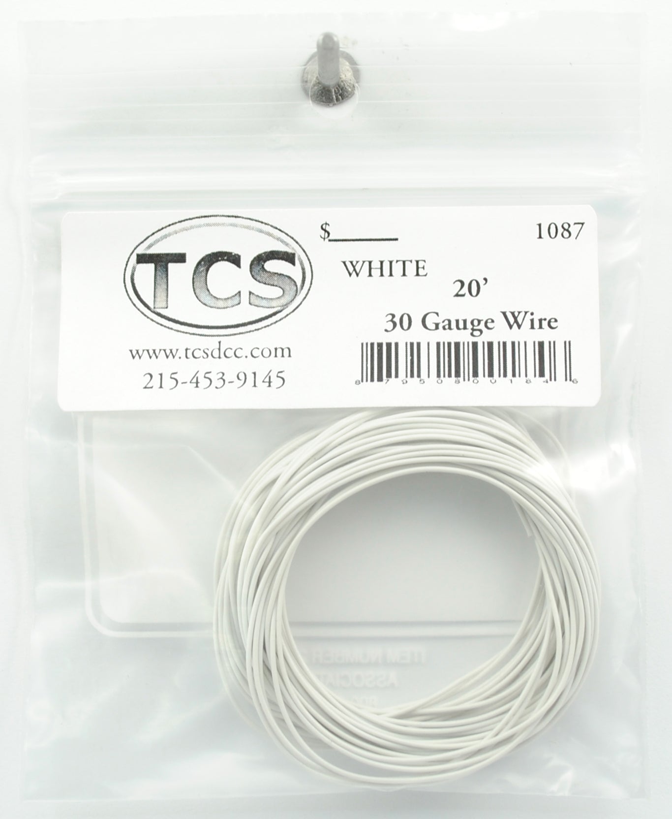 Train Control Systems 1087 White 20' of 30 Gauge Wire