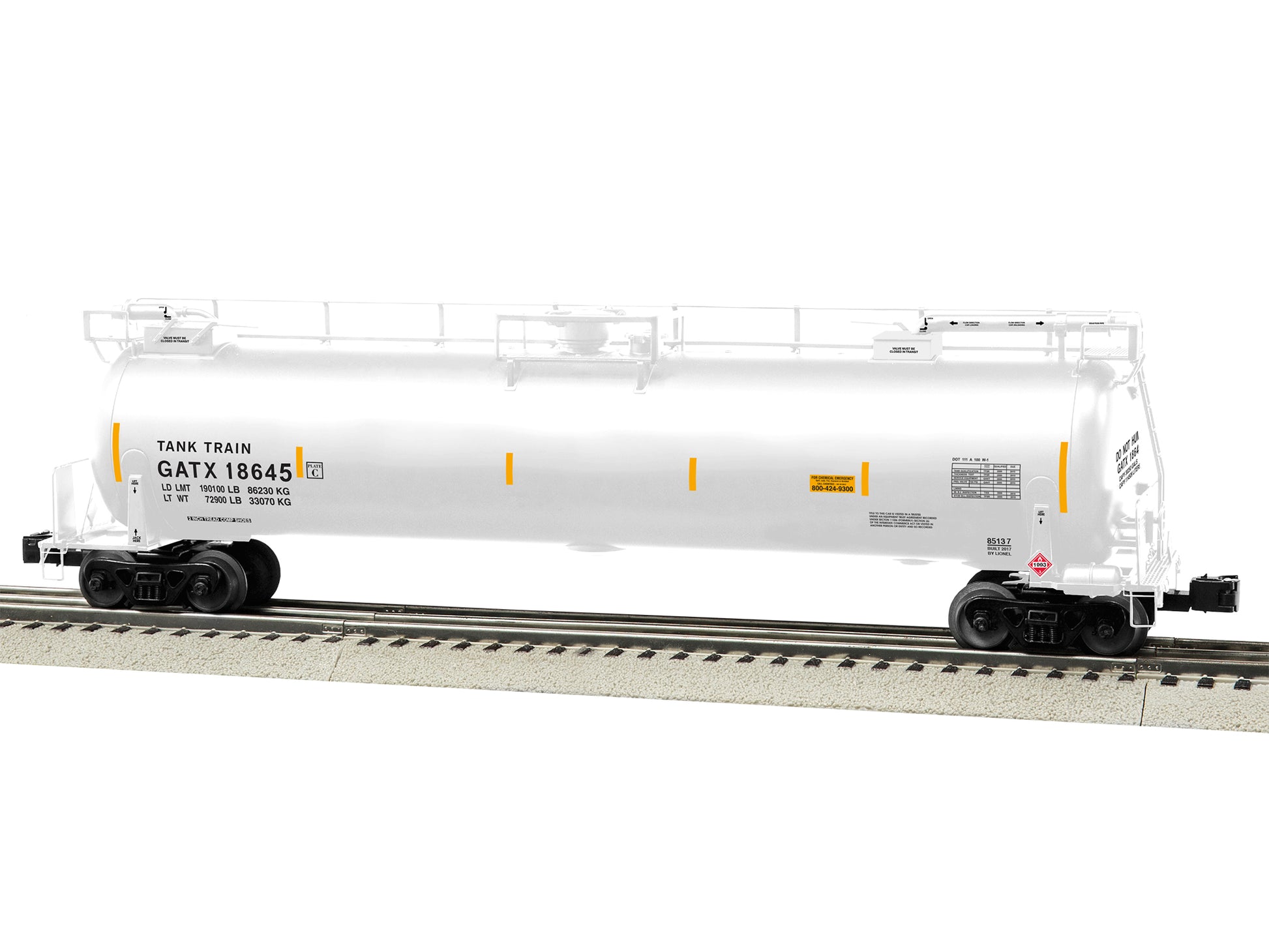 Lionel 6-85137 O Tank Train Car White #18645